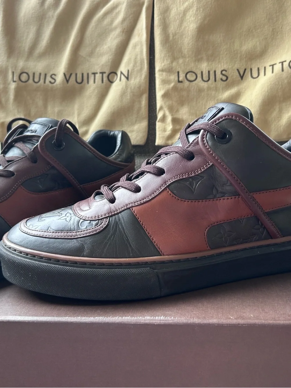 Louis Vuitton Men's vintage Leather Sneakers in Burgundy and Brown